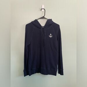 J.Crew 100% Cotton Navy Hooded Anchor Emblem Pullover Sweater SZ M